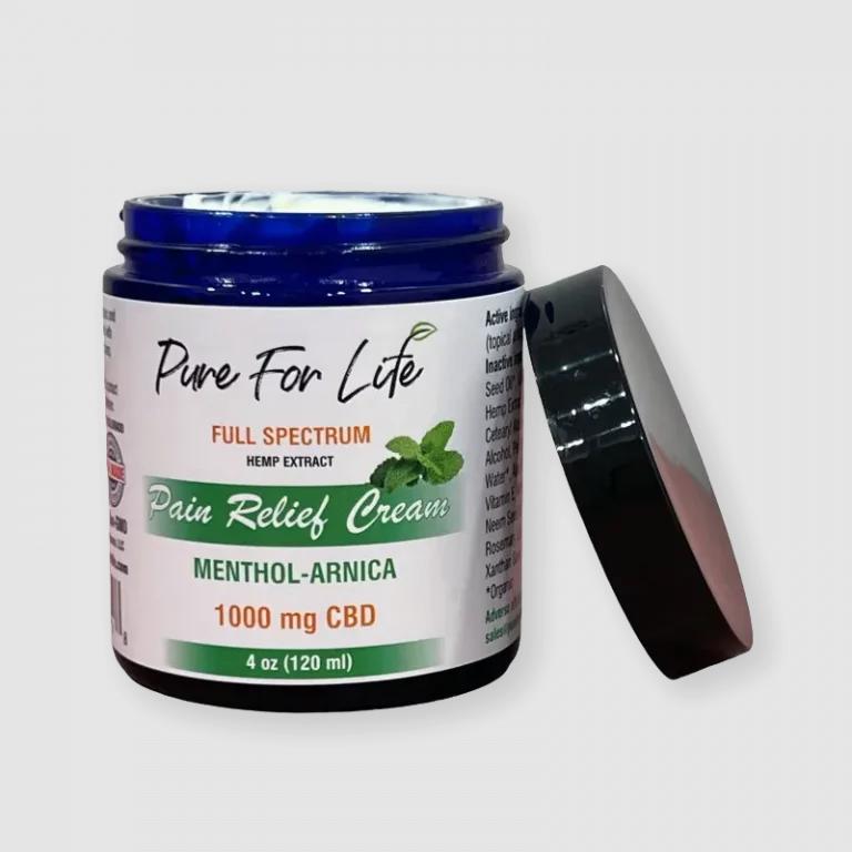 Pure For Life 1000mg CBD pain relief cream jar, open